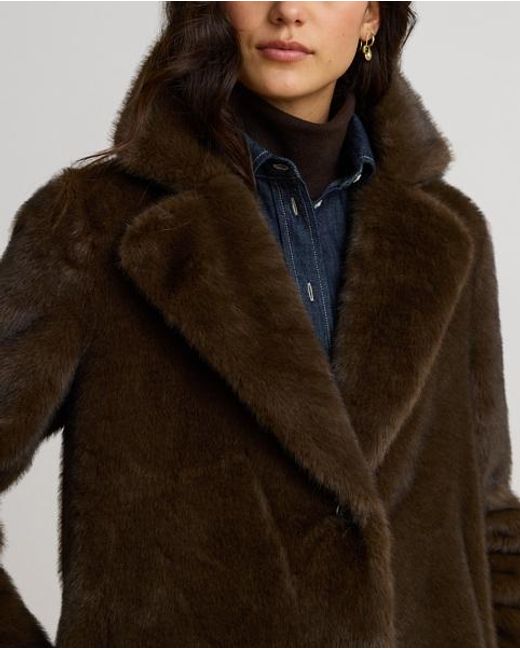 Ralph Lauren Black Faux-Fur Reefer Coat