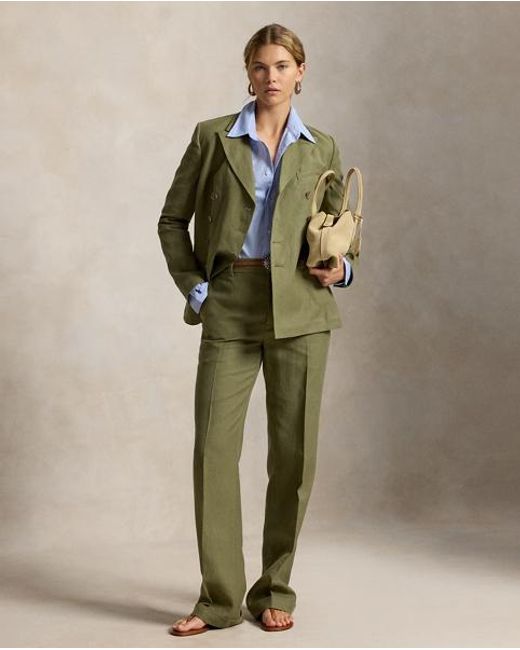 Polo Ralph Lauren Green Hemp-Linen Relaxed Straight Trouser