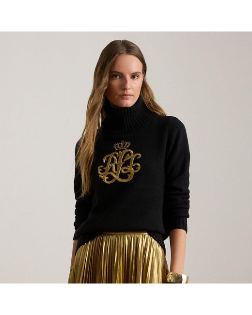 Ralph Lauren Black Rollkragenpullover Mit Gesticktem Logo
