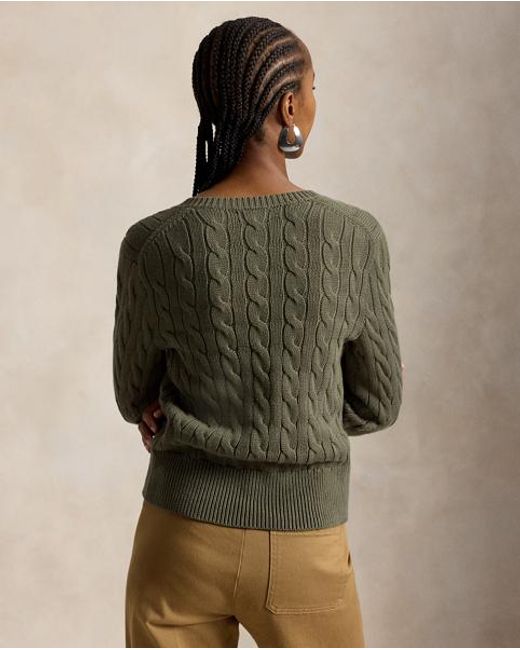 Polo Ralph Lauren Green Cable-Knit Cotton Crewneck Cardigan