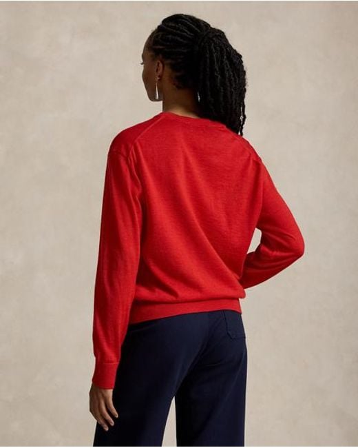 Polo Ralph Lauren Red Wool V-Neck Jumper