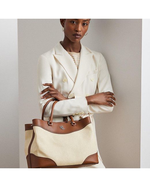 Ralph Lauren Natural Straw & Leather Large Marcy Satchel