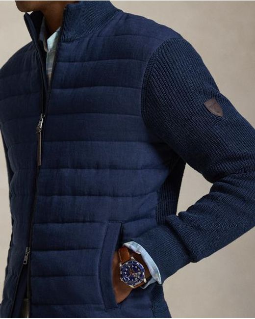 Polo Ralph Lauren Blue Hybrid Linen Full-Zip Jumper for men