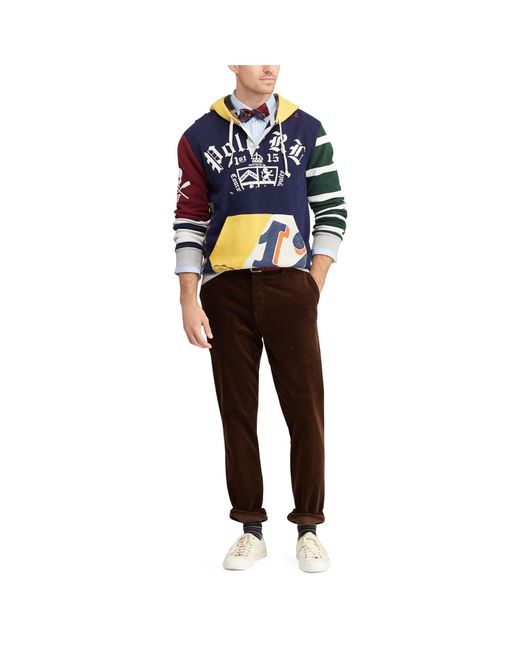 Polo Ralph Lauren Patchwork Rugby Hoodie in Blue for Men Lyst