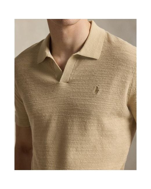 Polo Ralph Lauren Cotton-Linen Polo-Collar Sweater in Natural for