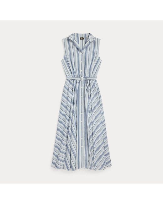 RRL Blue Striped End-On-End Shirtdress