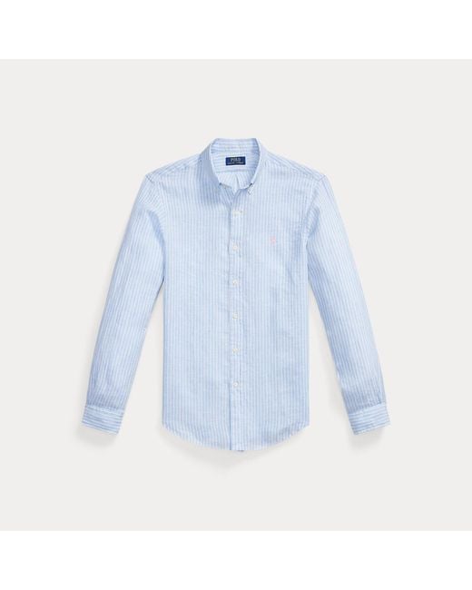 Polo Ralph Lauren Blue Slim Fit Striped Linen Shirt for men