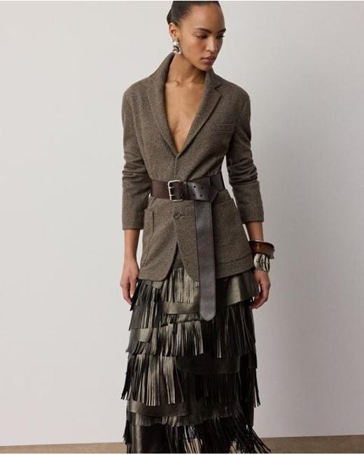 Ralph Lauren Gray Belinda Metallic Lambskin Skirt