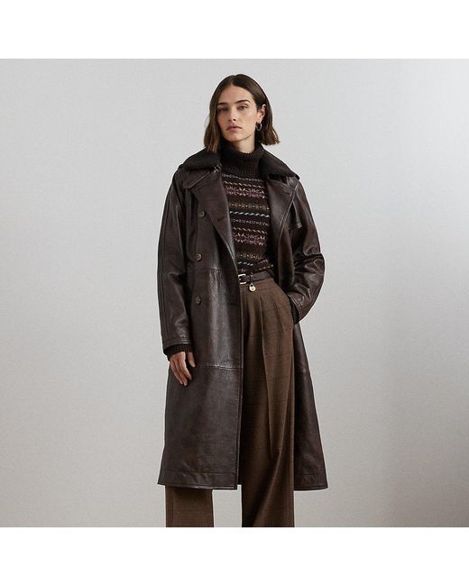 Ralph Lauren Brown Ralph Lauren Belted Burnished Lambskin Trench Coat