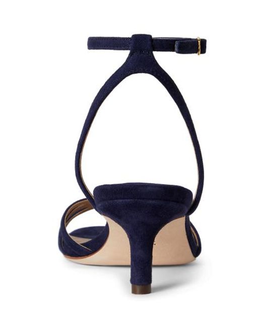 Ralph Lauren Blue Kendyl Kitten-Heel Suede Sandal