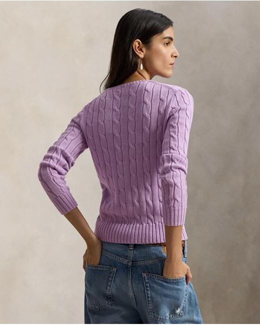 Polo Ralph Lauren Purple Cable-Knit Cotton Crewneck Sweater