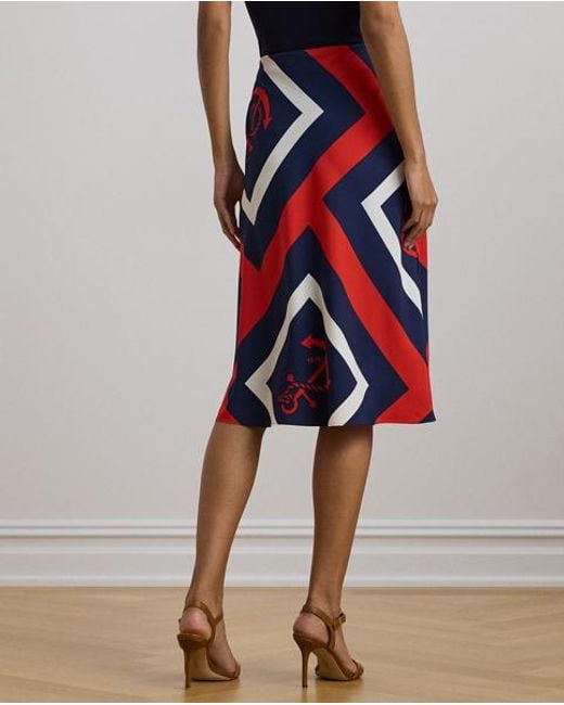 Falda Midi Estampada De Crepé Ralph Lauren de color Red