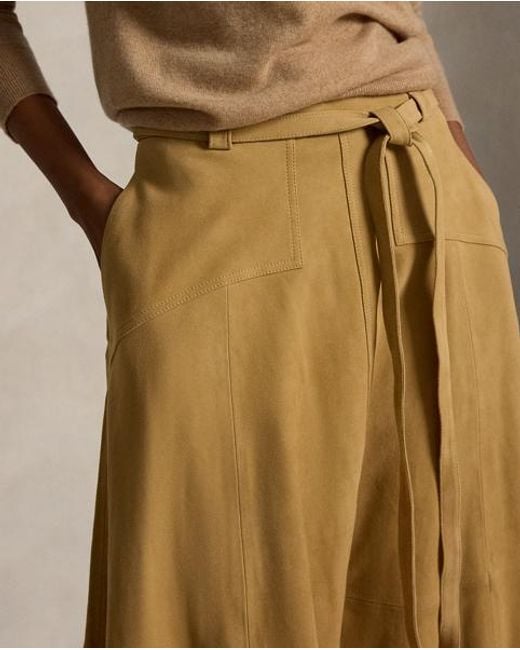 Polo Ralph Lauren Natural Belted Suede A-Line Skirt