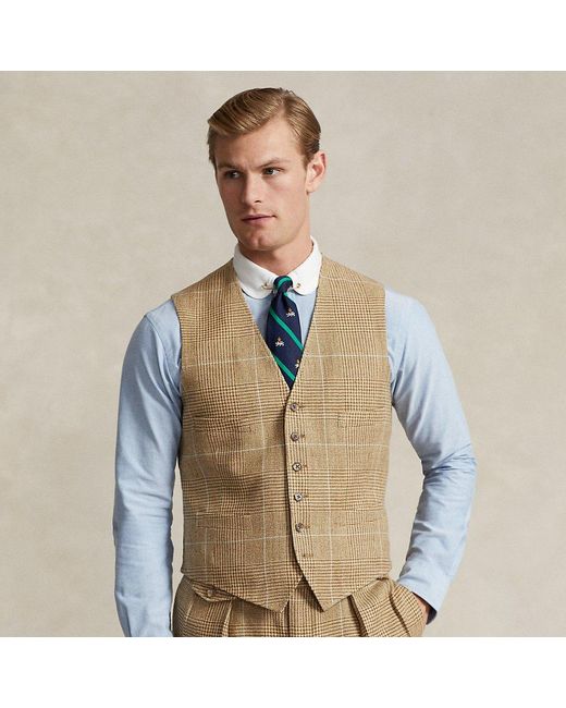 Polo Ralph Lauren Blue Plaid Tweed Waistcoat for men