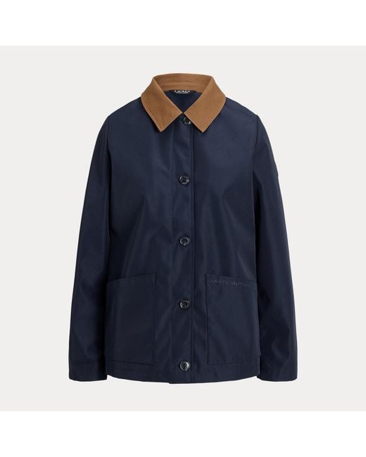 Ralph Lauren Blue Twill-Trim Bonded Jersey Barn Jacket
