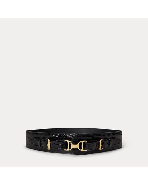 Ralph Lauren Brede Riem Met Krokodillenreliëf in het Black