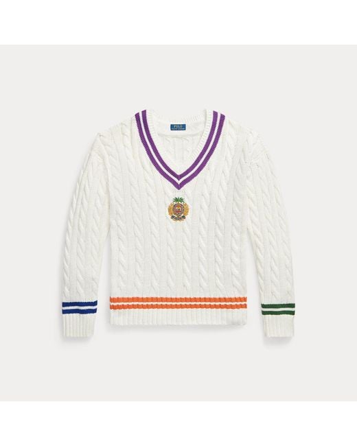 Polo Ralph Lauren Gray Embroidered Cotton-Linen Cricket Jumper for men