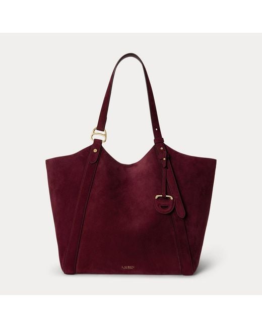 Ralph Lauren Red Sheep-Suede Large Tasha Tote Bag