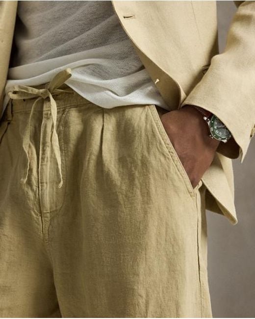 Polo Ralph Lauren Natural Lateef Relaxed Fit Pleated Linen Trouser for men
