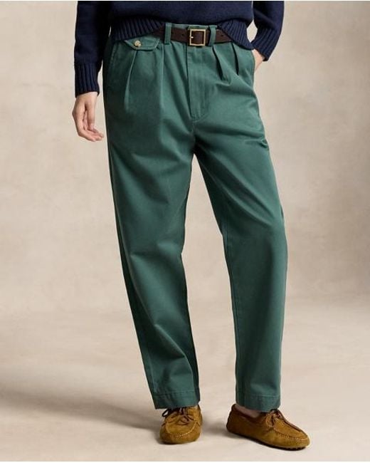 Ralph Lauren Green Whitman Relaxed Fit Pleated Trouser for men