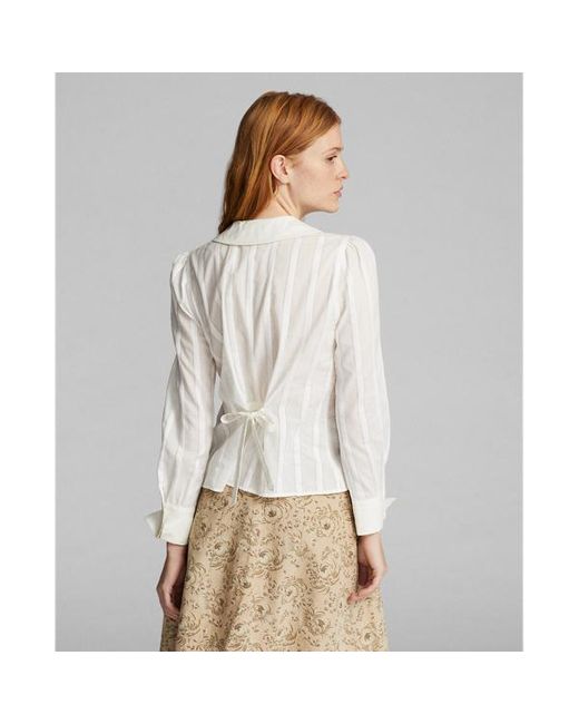 Blusa de jacquard de algodón con ribete RRL de color White