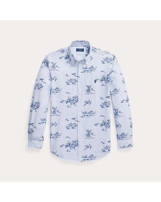 Polo Ralph Lauren Blue Custom Fit Dog-And-Pheasant Oxford Shirt for men