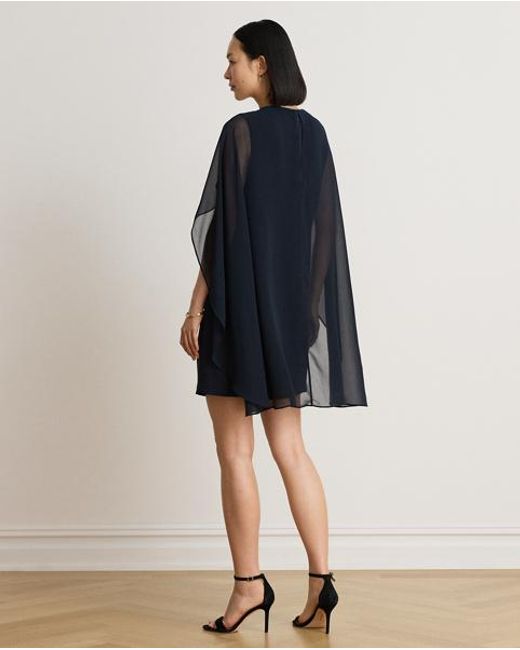Ralph Lauren Blue Georgette Cape Cocktail Dress