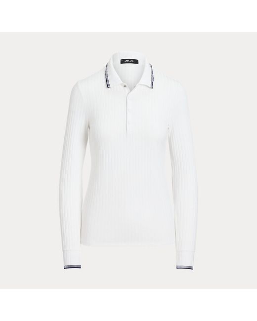 Ralph Lauren Gray Slim Fit Rib-Knit Long-Sleeve Polo Shirt