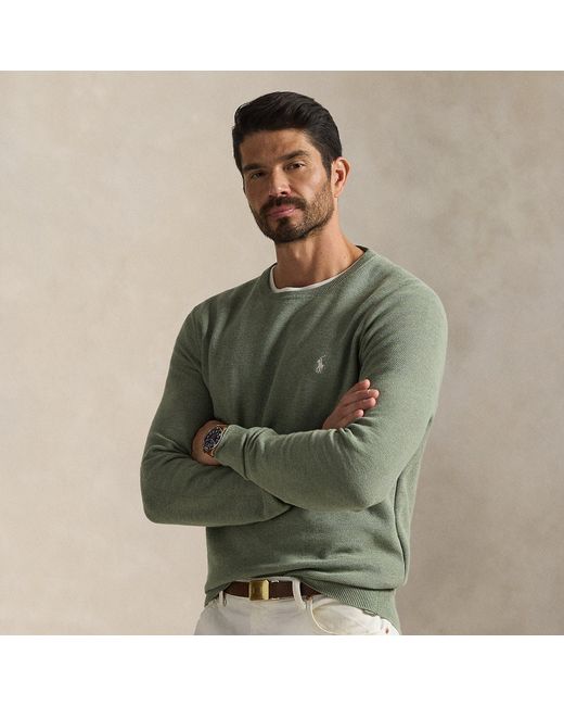 Polo Ralph Lauren Green Mesh-Knit Cotton Crewneck Sweater for men