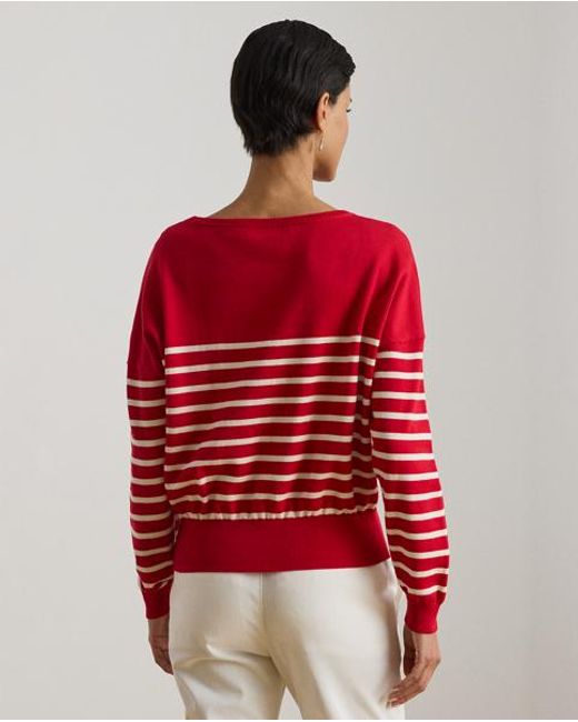 Ralph Lauren Red Logo Striped Cotton Boatneck Jumper