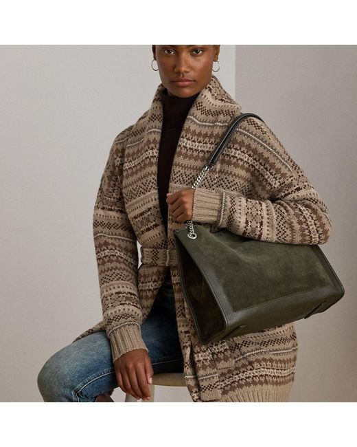 Ralph Lauren Bradley Grote Suède-Leren Draagtas in het Brown