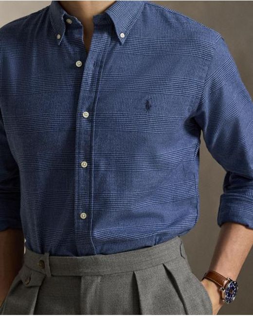 Polo Ralph Lauren Blue Custom Fit Plaid Performance Twill Shirt for men
