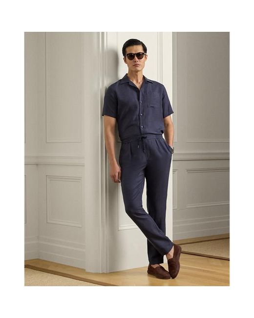 Ralph Lauren Blue Hand-Tailored Silk-Linen Trouser for men