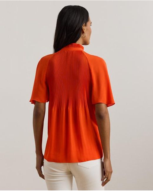 Ralph Lauren Red Plissierte Georgette-Bluse