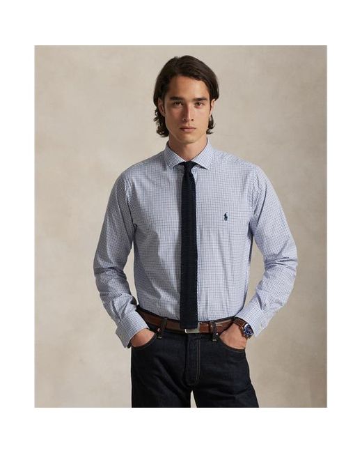 Camicia in popeline a quadri Custom-Fit di Polo Ralph Lauren in Blue da Uomo