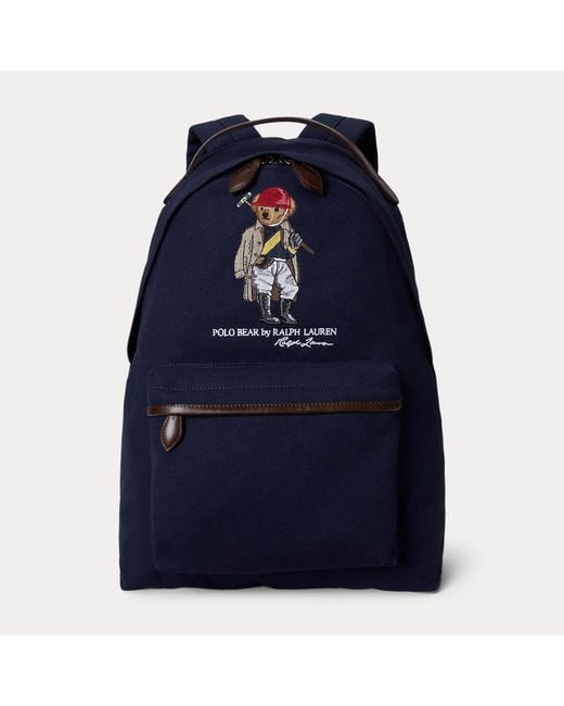 Ralph Lauren Blue Polo Bear Canvas Backpack for men
