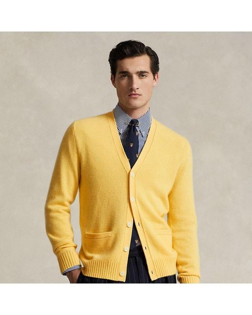 Ralph Lauren Cashmere V-neck Cardigan in Yellow for Men | Lyst