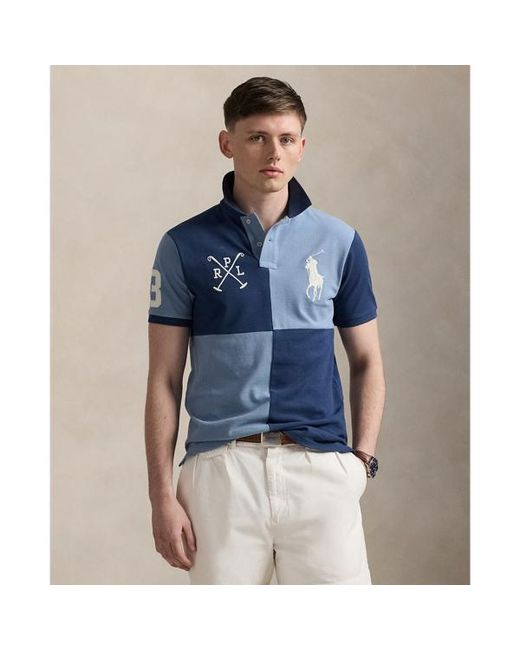 Ralph Lauren Blue Custom Slim Fit Big Pony Mesh Polo Shirt for men