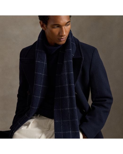 Polo Ralph Lauren Blue Windowpane Plaid Wool-Blend Scarf for men