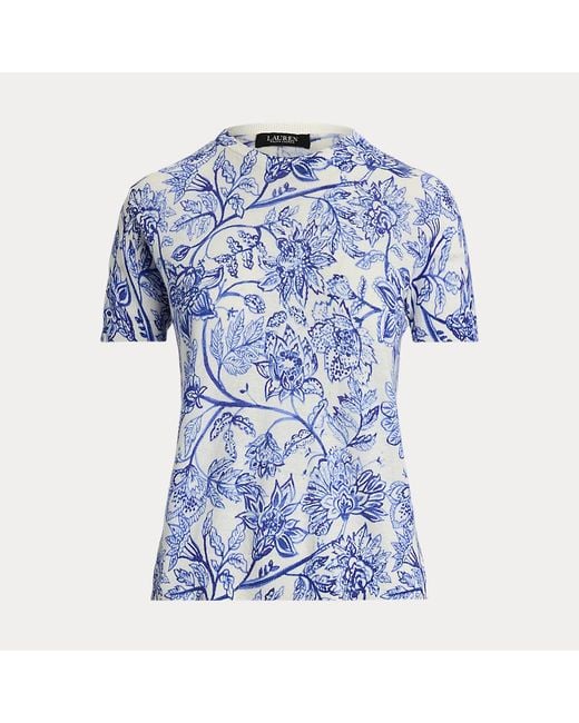 Maglia a maniche corte in lino e cotone di Ralph Lauren in Blue