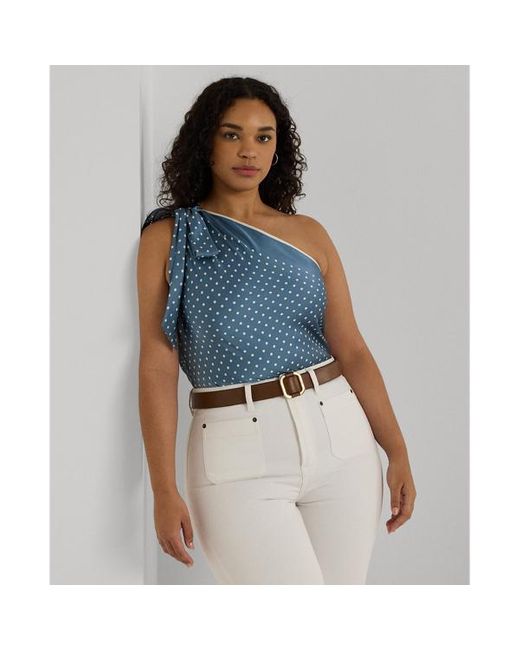 Lauren by Ralph Lauren Blue Plus Größen - Einschultrige Bluse mit Punktemuster