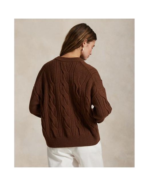 Maglia a trecce in lana e cashmere di Polo Ralph Lauren in Brown