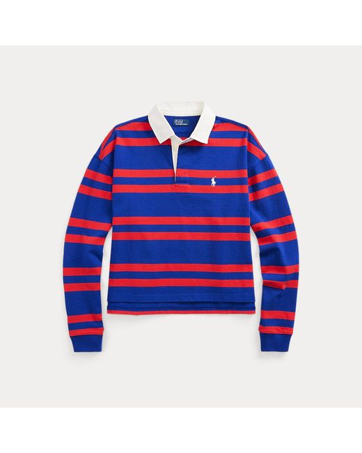 Ralph Lauren Blue Kurzes Jersey-Rugbyhemd mit Streifen