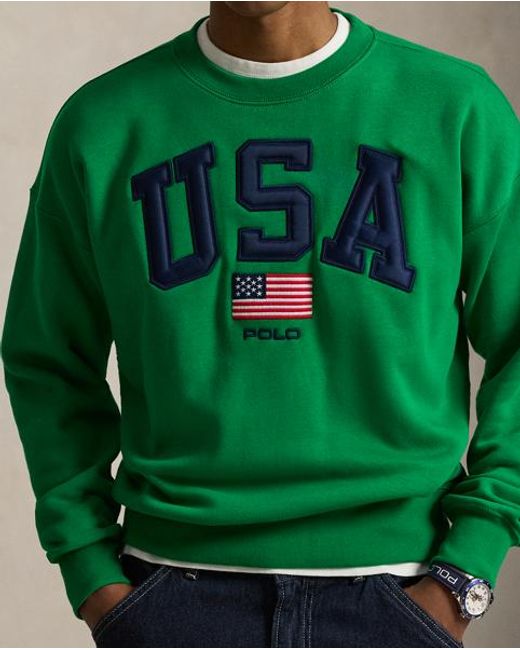 Polo Ralph Lauren Green Vintage Fit Flag Fleece Sweatshirt for men