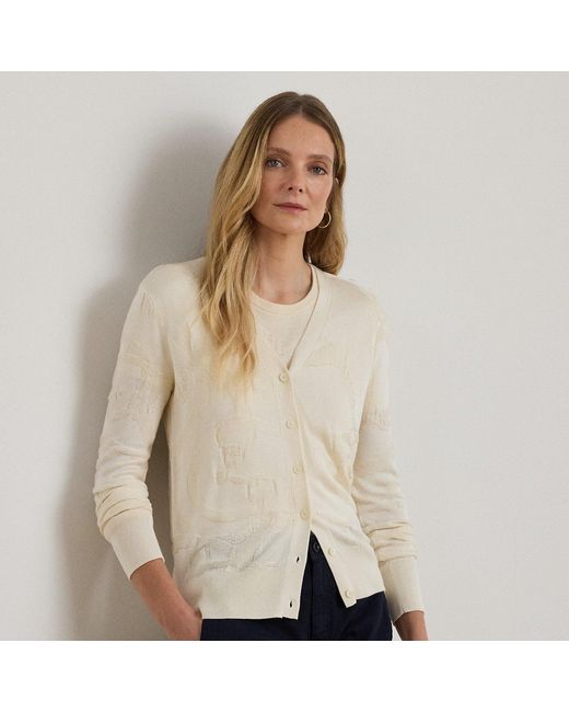 Ralph Lauren Cardigan Met V-Hals En Riemenmotief in het Natural