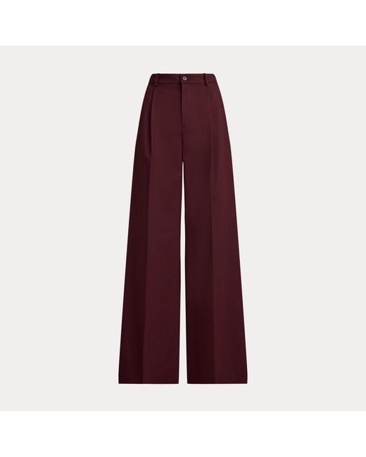 Ralph Lauren Red Wool-Blend Twill Wide-Leg Trousers