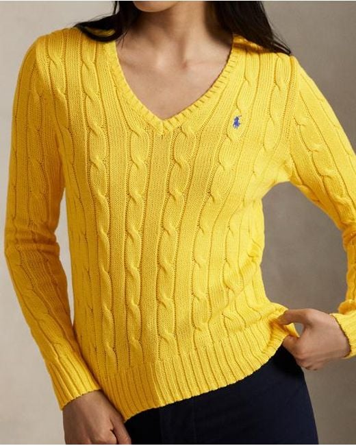 Pull col en V torsadé en coton Polo Ralph Lauren en coloris Yellow