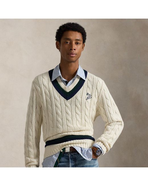 Ralph Lauren Gray Embroidered Cotton-Blend Cricket Jumper for men