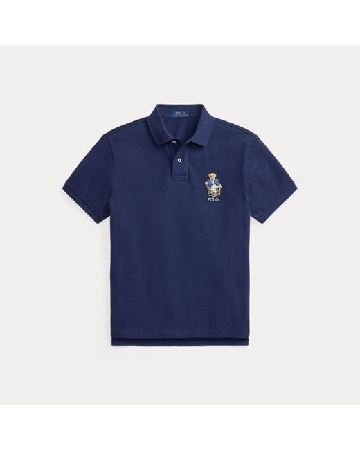 Polo Ralph Lauren Blue Custom Slim Fit Polo Bear Polo Shirt for men