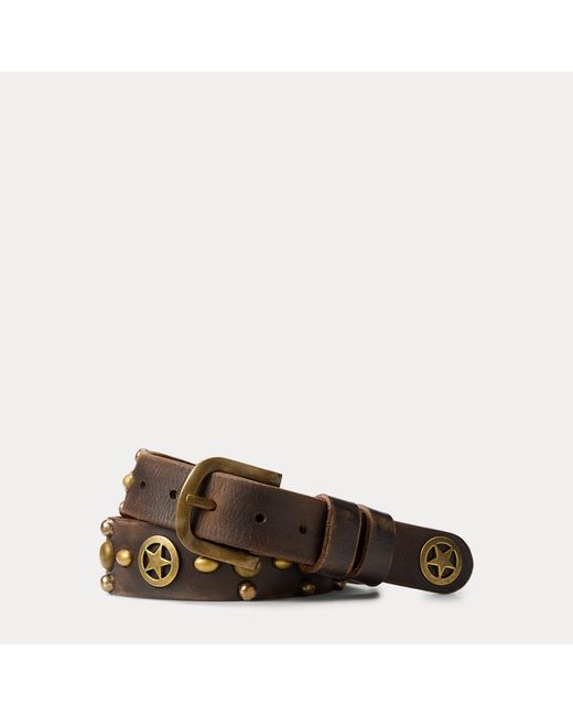 RRL Brown Studded Leather Belt for men